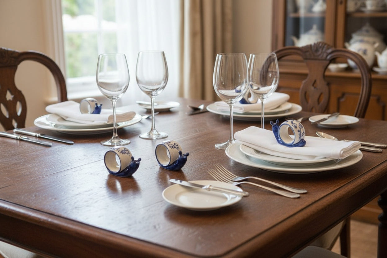 VINTAGE DELFT BLUE SNAIL NAPKIN RINGS