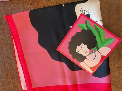 PINK PORTRAIT BANDANA SCARF