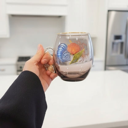 VINTAGE GLASS MUG WITH HAND-PAINTED MARINE MOTIFS