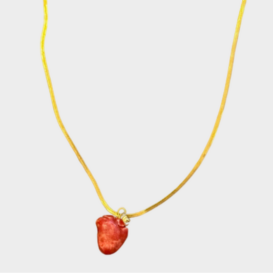 CERAMIC RED HEART NECKLACE GOLD