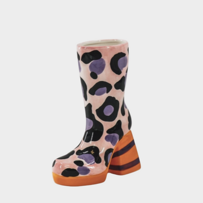 LEOPARD PRINT BOOT CERAMIC VASE