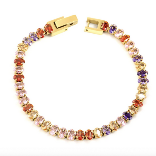 MULTICOLOUR GOLD PLATED TENNIS BRACELET