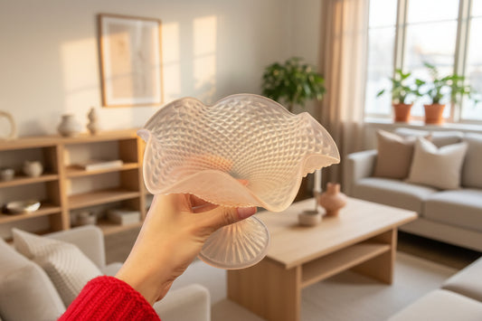 VINTAGE FROSTED PINK GLASS PEDESTAL DISH