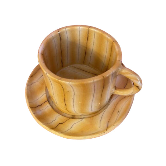 HANDMADE MARBLED CERAMIC CUP AND SAUCER IN YELLOW